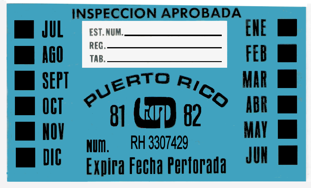 1981-82 Puerto Rico INSPECTION Sticker